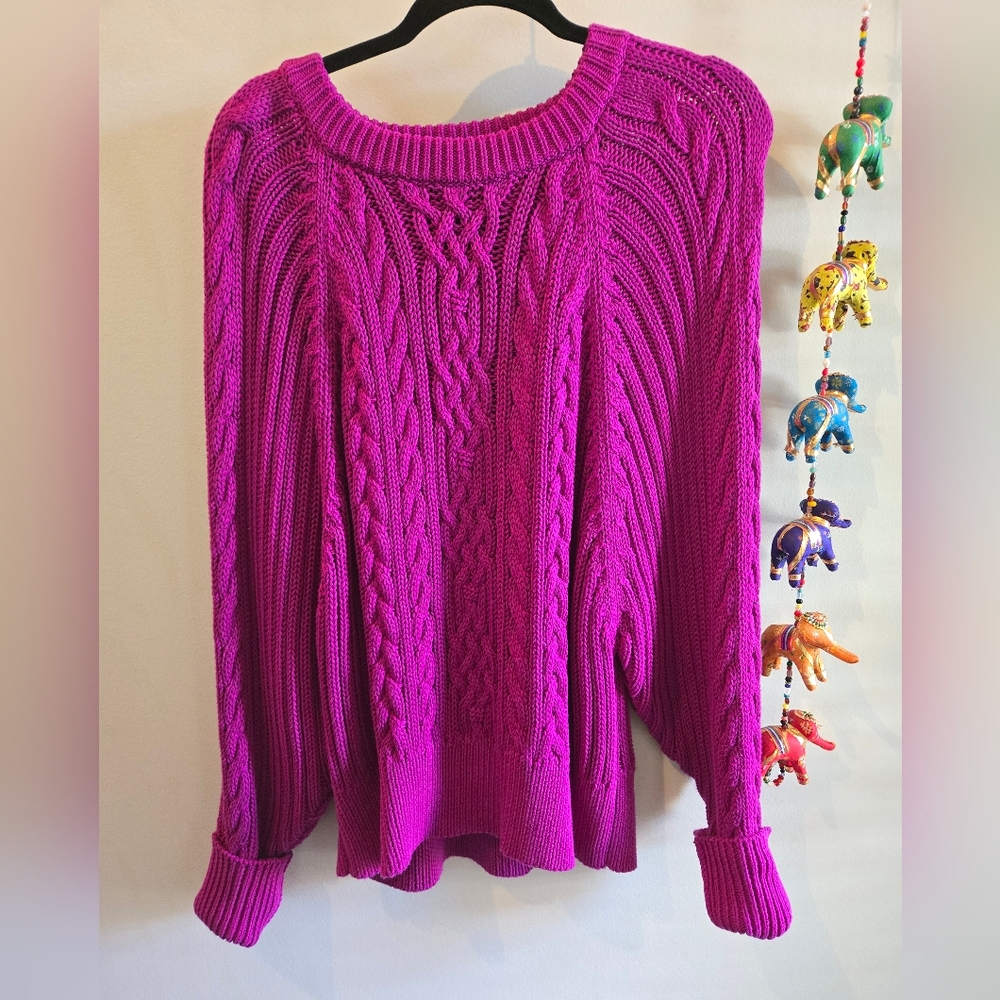 Ralph Lauren Double RL Magenta Cable Knit Sweater